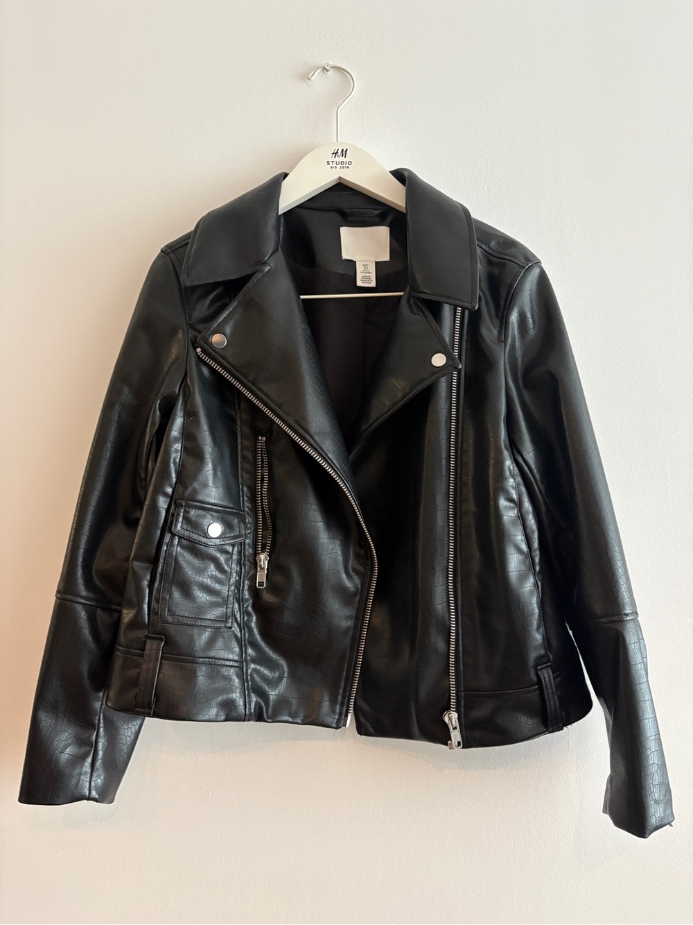 H&M Black Faux Leather Asymmetrical Moto Jacket